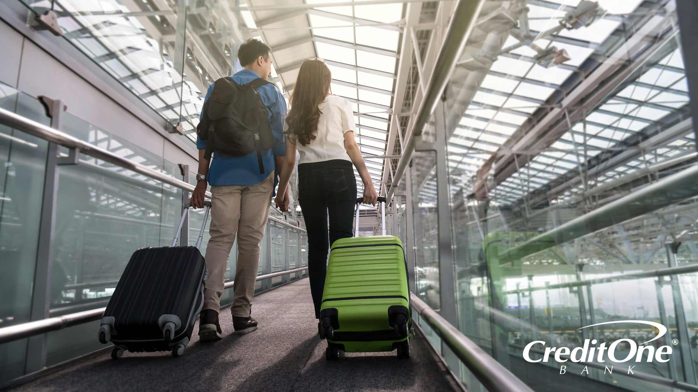 Young couple at airport traveling together